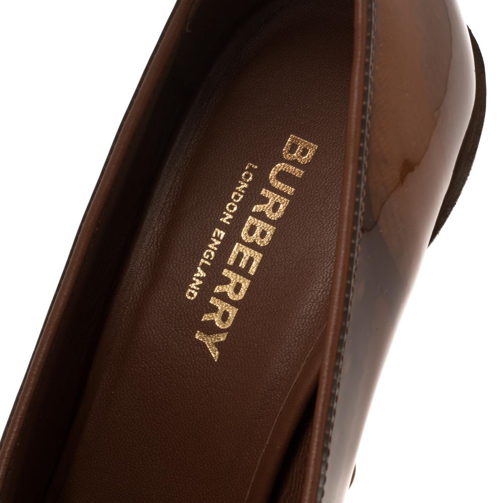 Burberry Brown PVC And Patent Leather 'Evan' Ankle Strap Pointed Toe Size 37 2