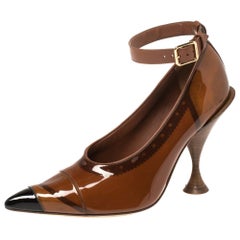 Burberry Brown PVC And Patent Leather 'Evan' Ankle Strap Pointed Toe Size 37