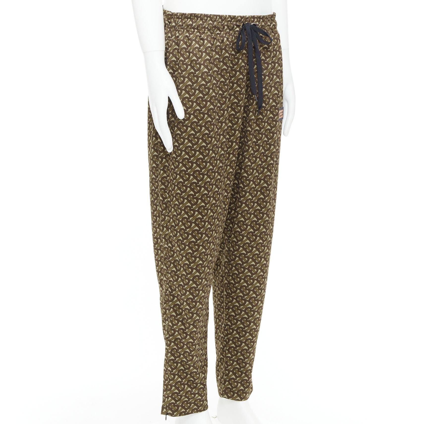 Marrone Burberry marrone Raine TB logo monogram rosso patch pantaloni jogger XL in vendita