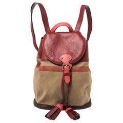 Burberry Brown/Red House Check Canvas and Leather Drawstring Backpack