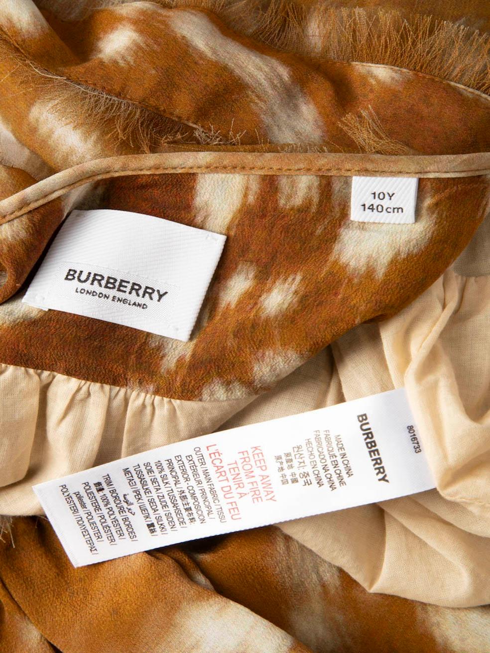 Burberry Brown Silk Deer Print Raw Hem Blouse Size XS For Sale 1
