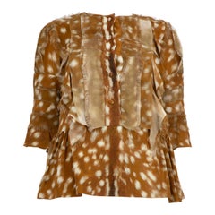 Burberry Brown Silk Deer Print Raw Hem Blouse Size XS