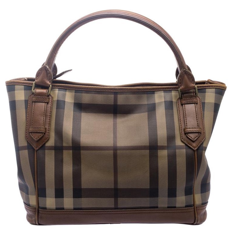 Burberry Brown Smoke Check PVC and Leather Tote For Sale at 1stDibs