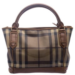 Burberry Brown Smoke Check PVC and Leather Tote