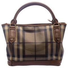 Burberry Brown Smoke Check PVC and Leather Tote
