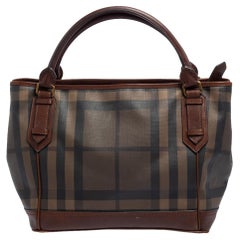 Burberry Brown Smoke Check PVC and Leather Zip Tote
