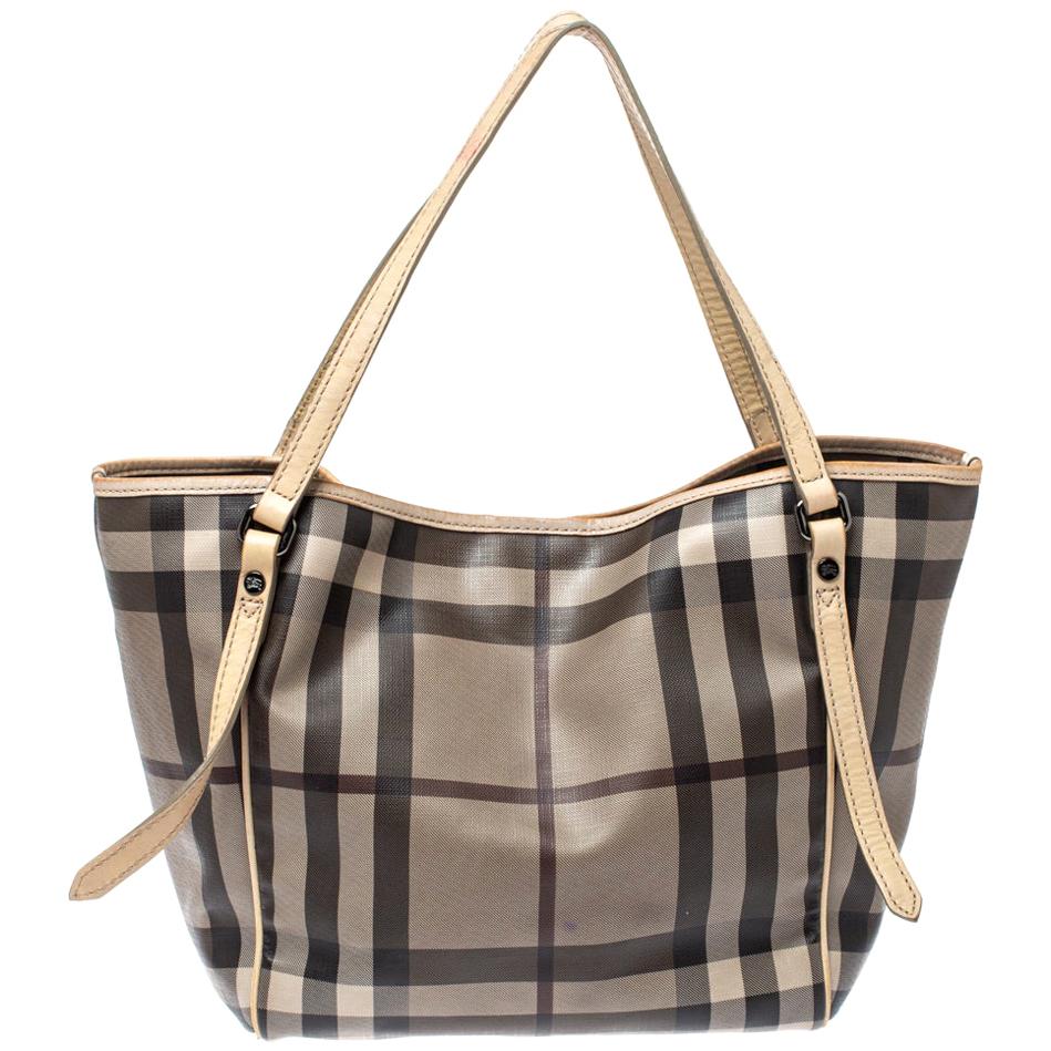 Burberry Brown/Smoke House Check Coated Canvas and Leather Small Canterbury  Tote For Sale at 1stDibs
