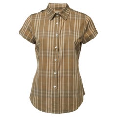 Burberry Brown Striped Cotton Button Front Half Sleeve Shirt M
