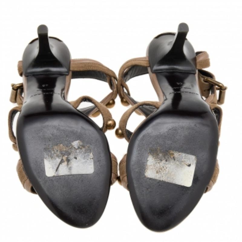 Burberry Brown Suede And Leather Embellished Ankle Strap Sandals Size 40 In Good Condition For Sale In Dubai, Al Qouz 2