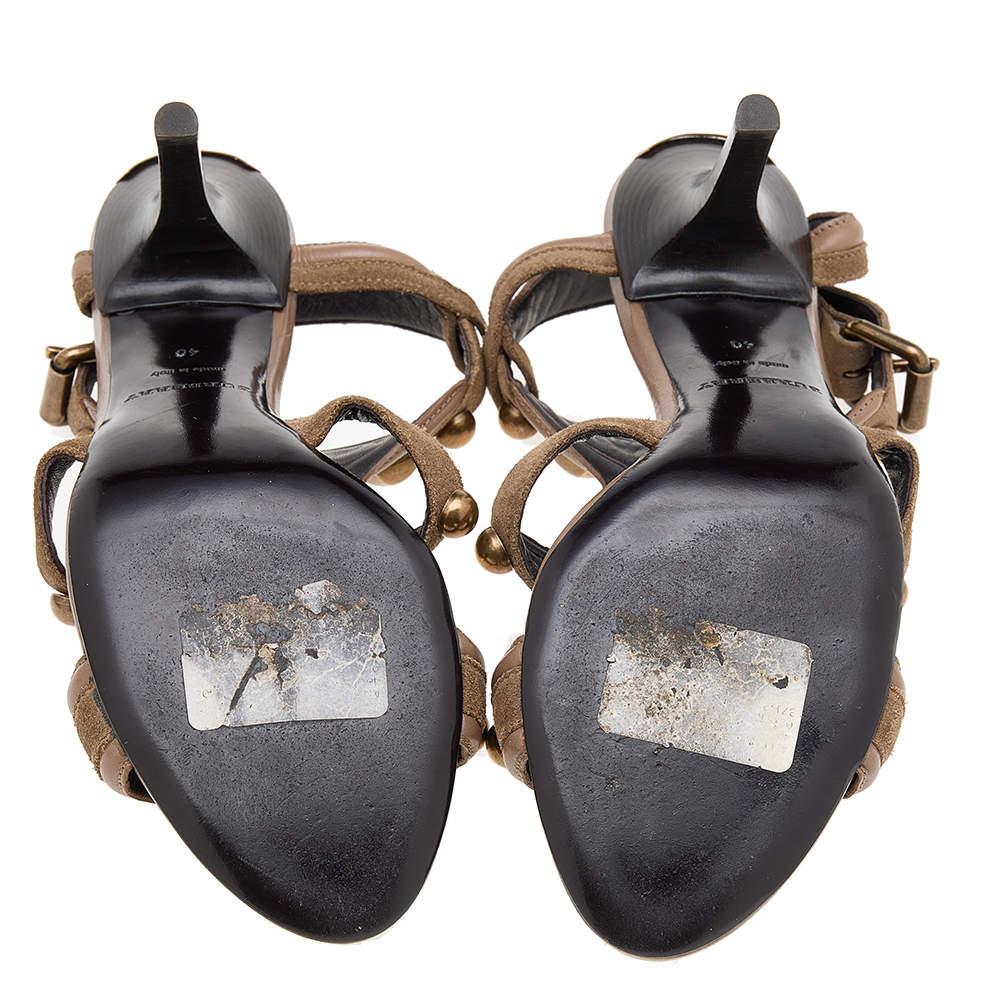 Burberry Brown Suede and Leather Embellished Ankle Strap Sandals Size 40 (Sandales en daim et cuir avec ornements) en vente 2