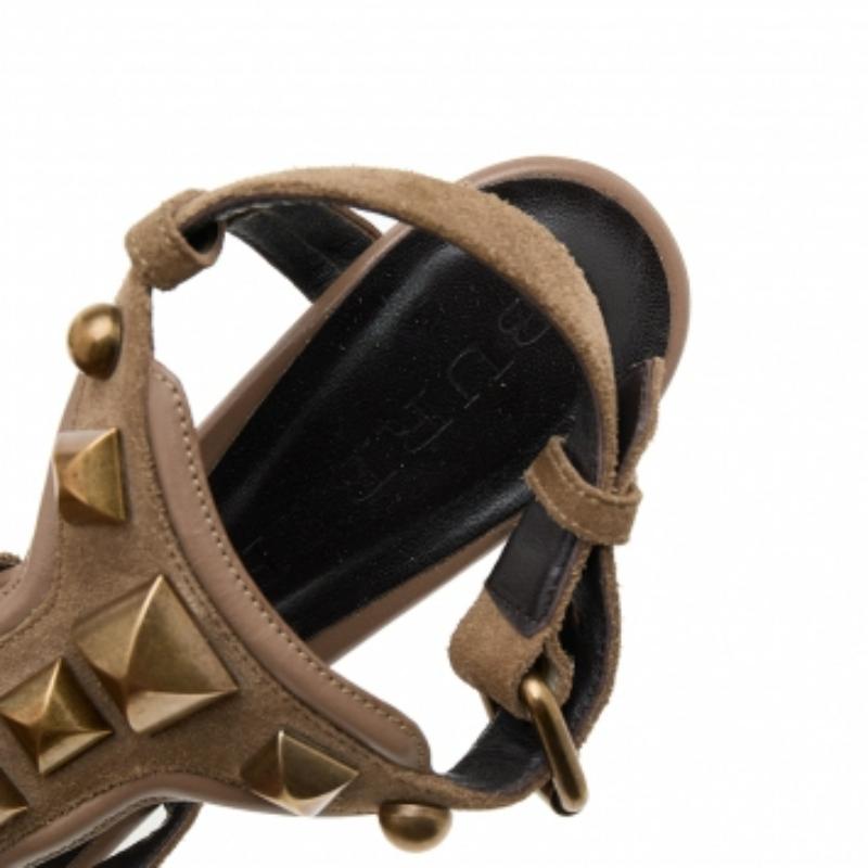 Burberry Brown Suede And Leather Embellished Ankle Strap Sandals Size 40 For Sale 4
