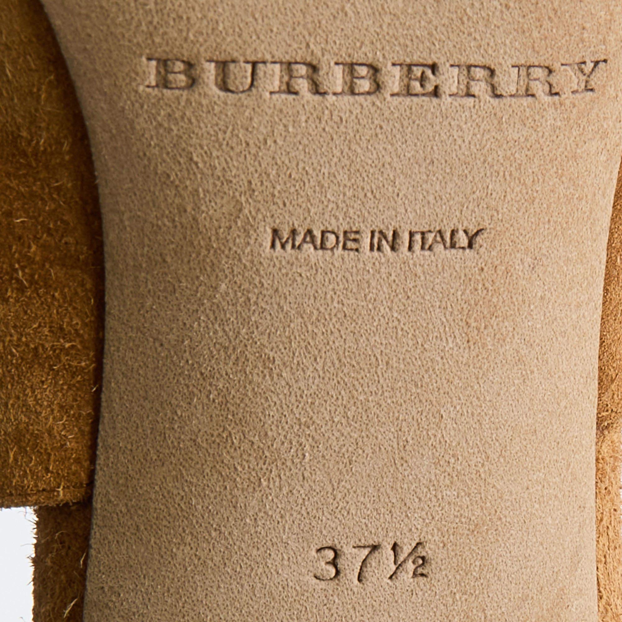 Burberry Brown Suede Ankle Strap Sandals Size 37.5 For Sale 2