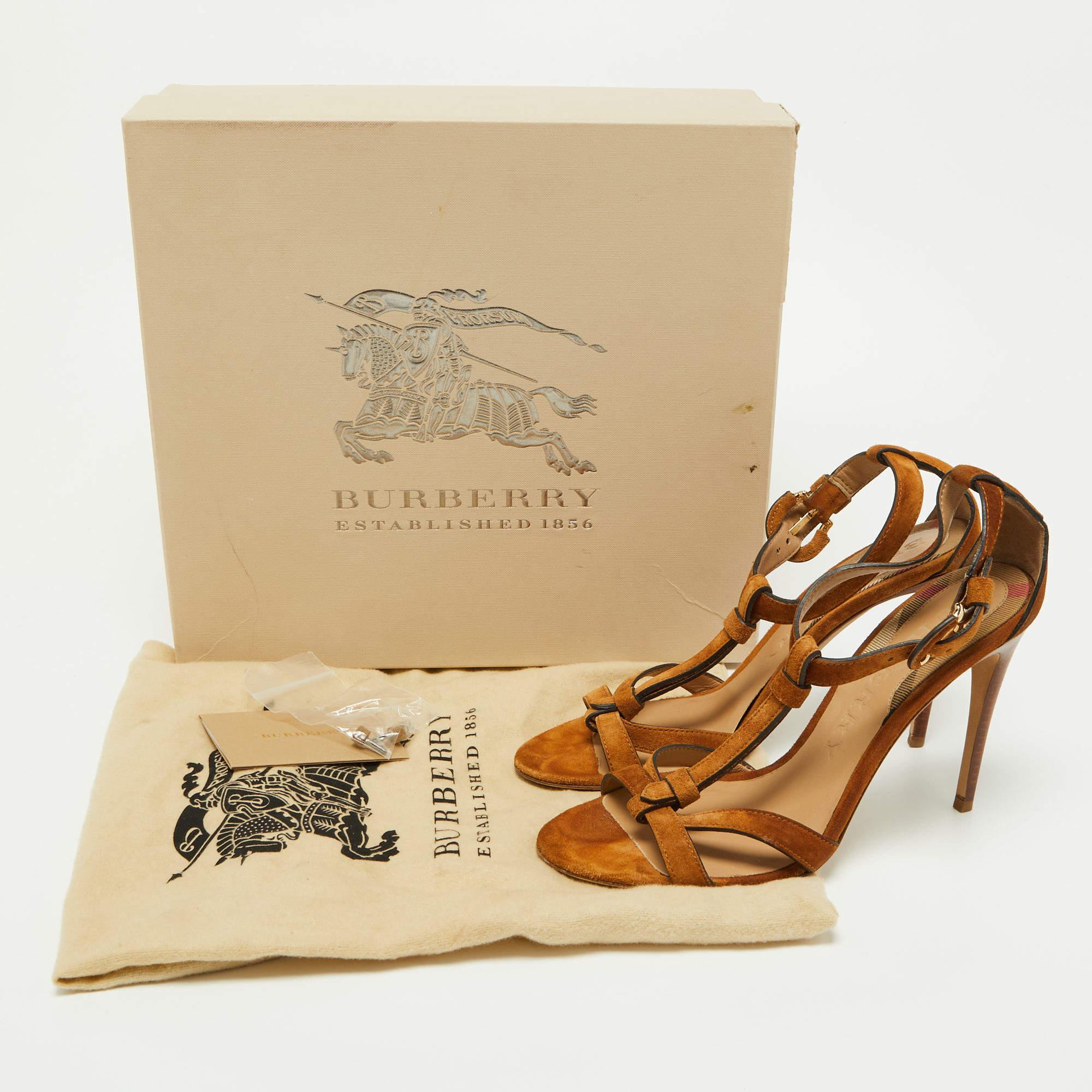 Burberry Brown Suede Ankle Strap Sandals Size 39 For Sale 2