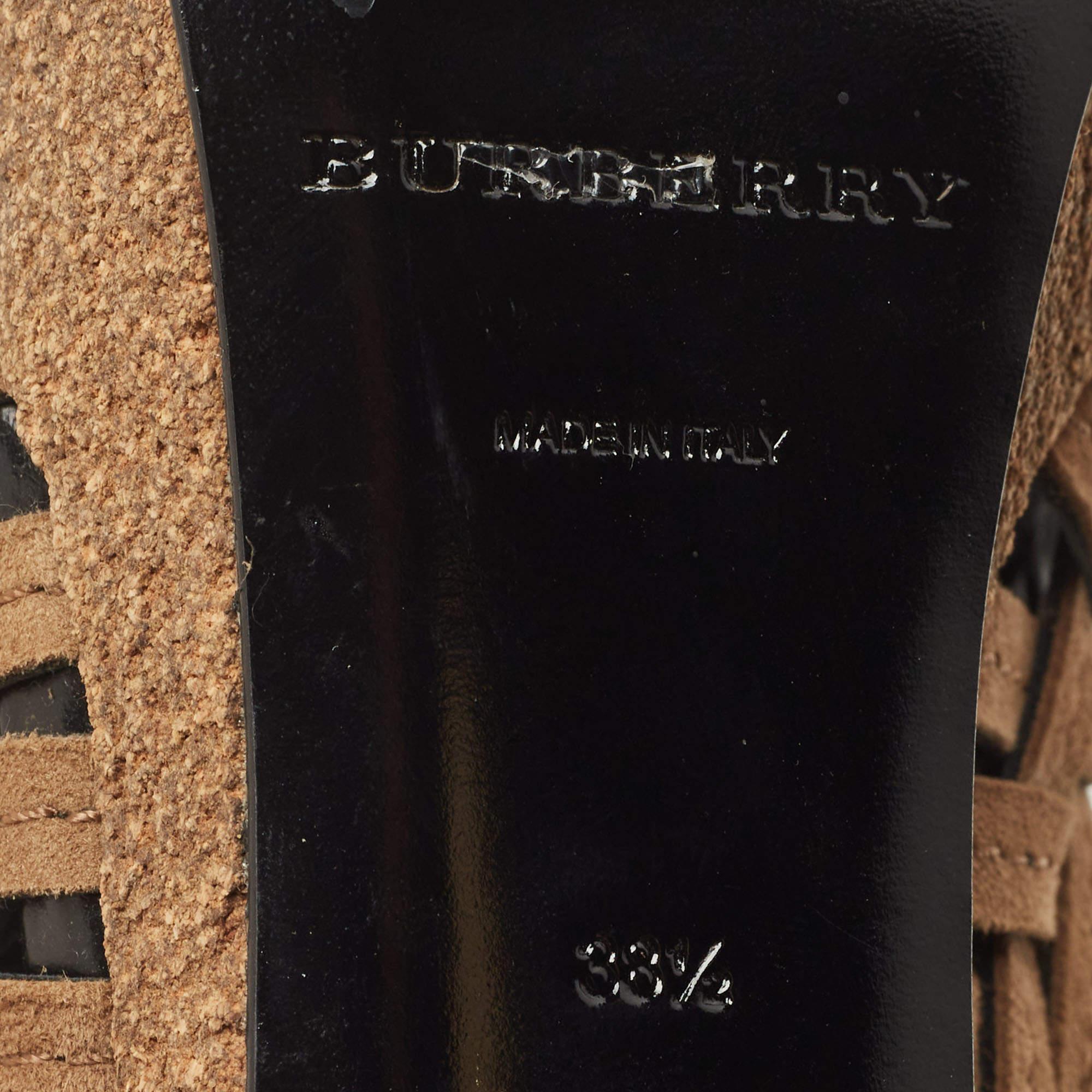 Burberry Brown Suede Cork Platform Peep Toe Ankle Booties Size 38.5 3