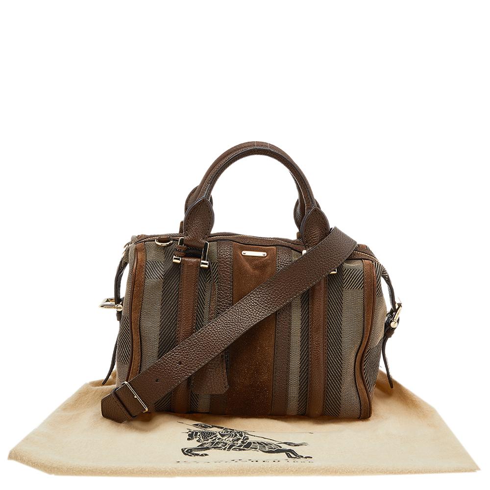 Burberry Brown Suede, Leather And Canvas Nevinson Bowling Bag 8