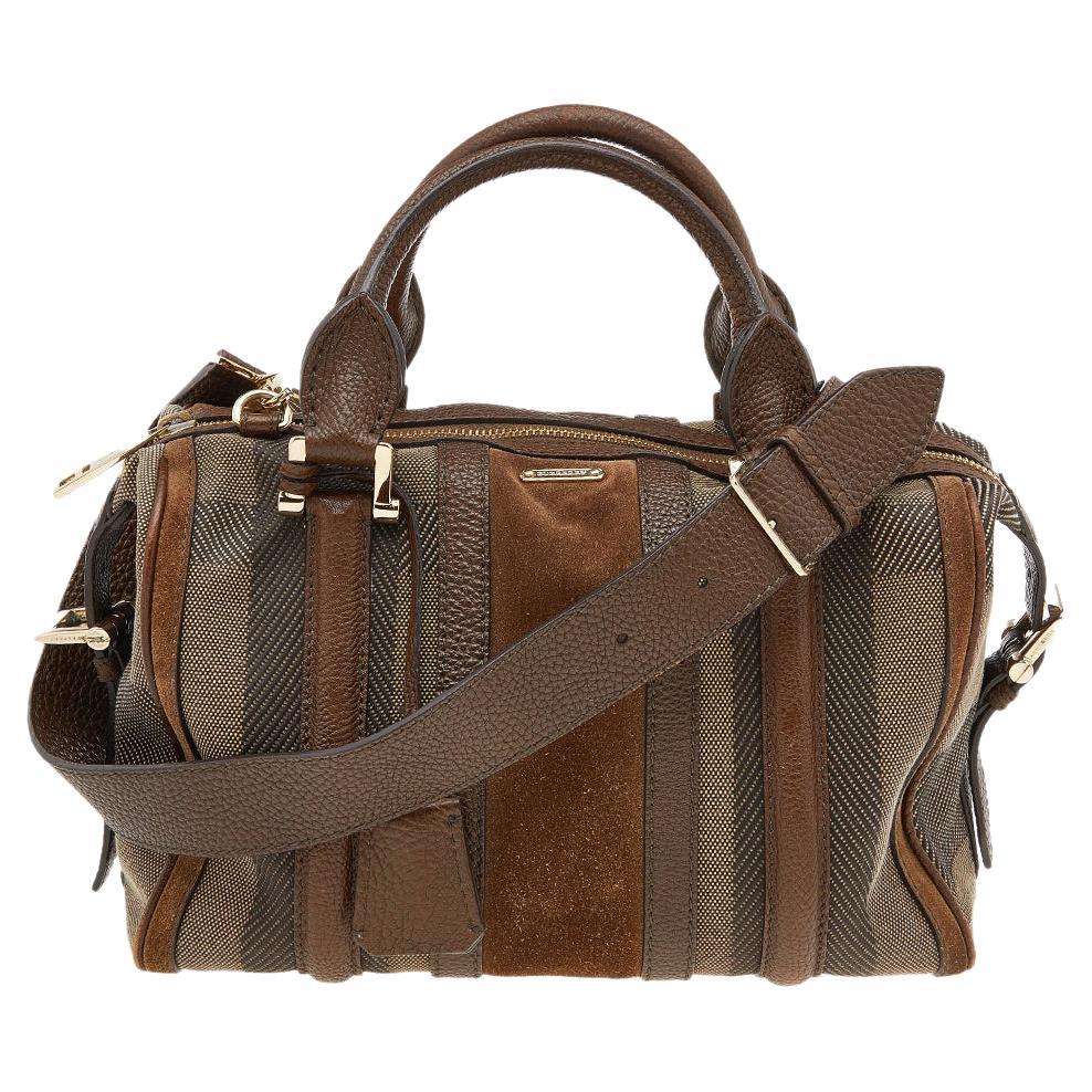 Burberry Brown Suede, Leather And Canvas Nevinson Bowling Bag at 1stDibs