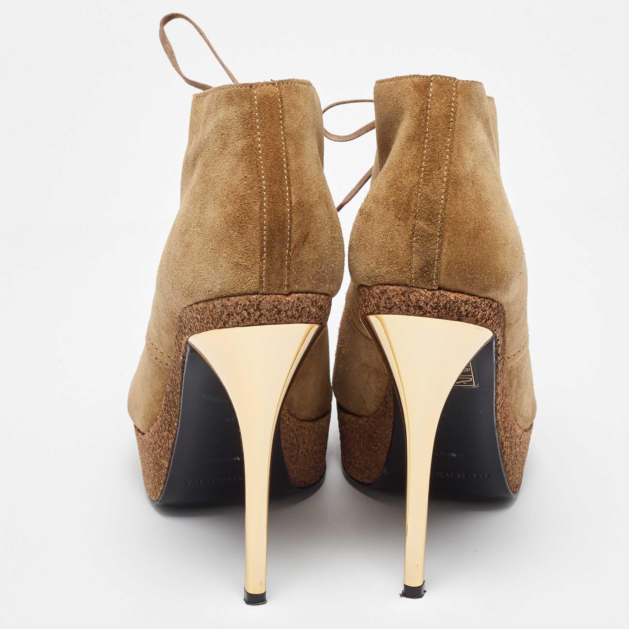 Burberry Brown Suede Peep Toe Cork Platform Booties Size 39 For Sale 1