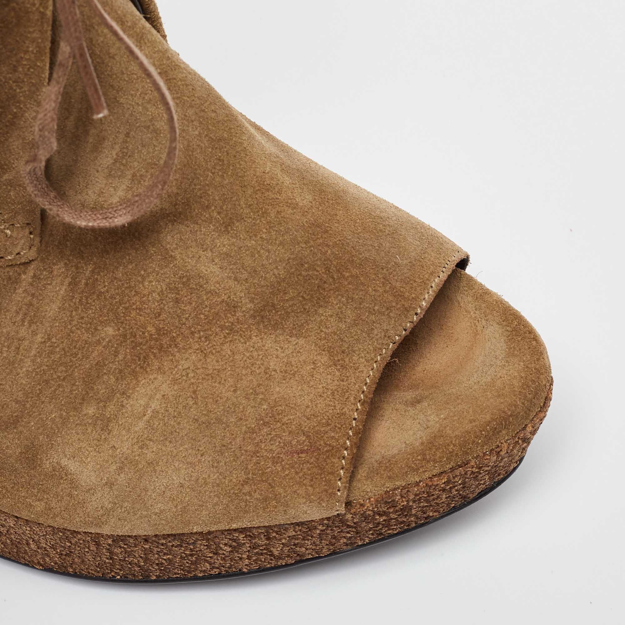 Burberry Brown Suede Peep Toe Cork Platform Booties Size 39 For Sale 3