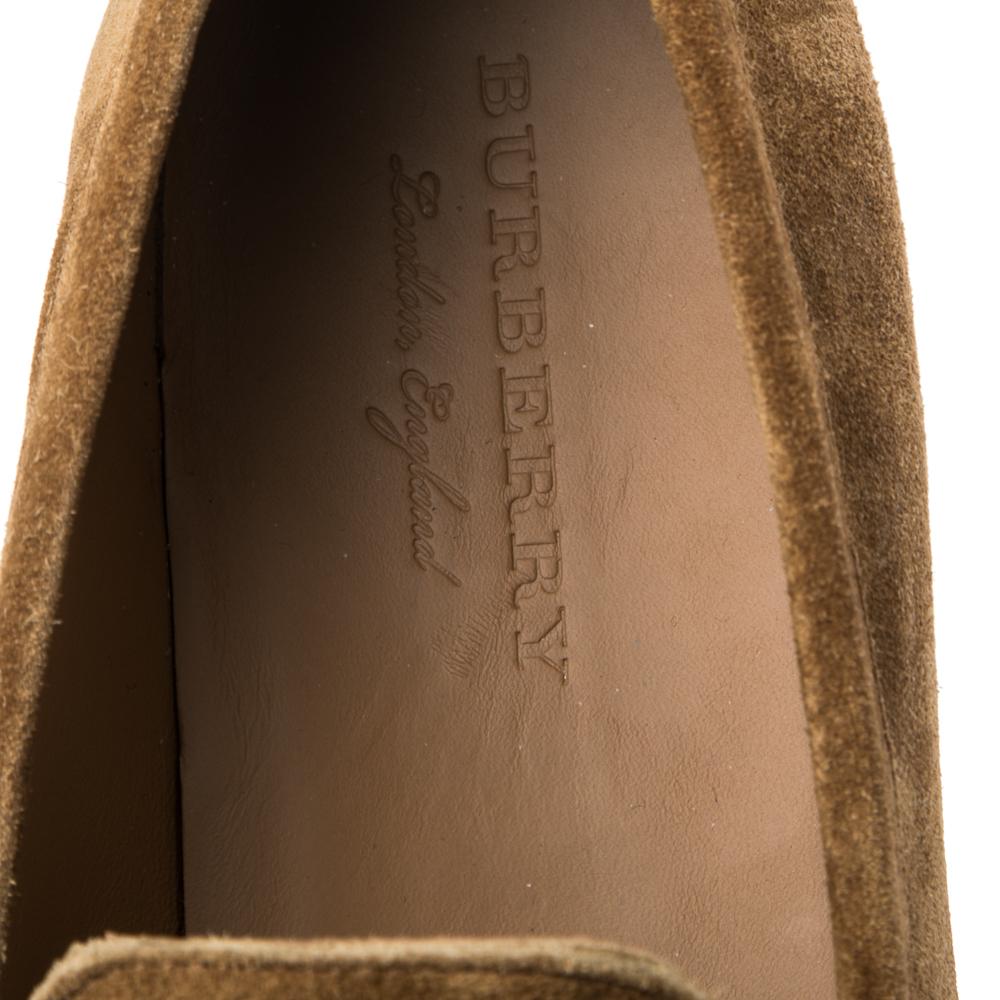 Burberry Brown Suede Solway Chain Detail Slip On Loafers Size 44 1