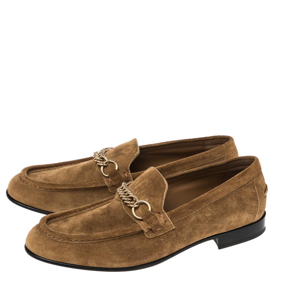 Burberry Brown Suede Solway Chain Detail Slip On Loafers Size 44 2
