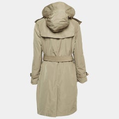 Burberry Brown Synthetic Detachable Hood Double Breasted Trench Coat M