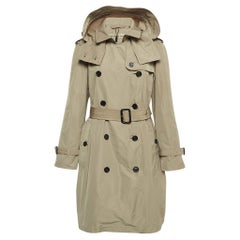 Burberry Brown Synthetic Detachable Hood Double Breasted Trench Coat M
