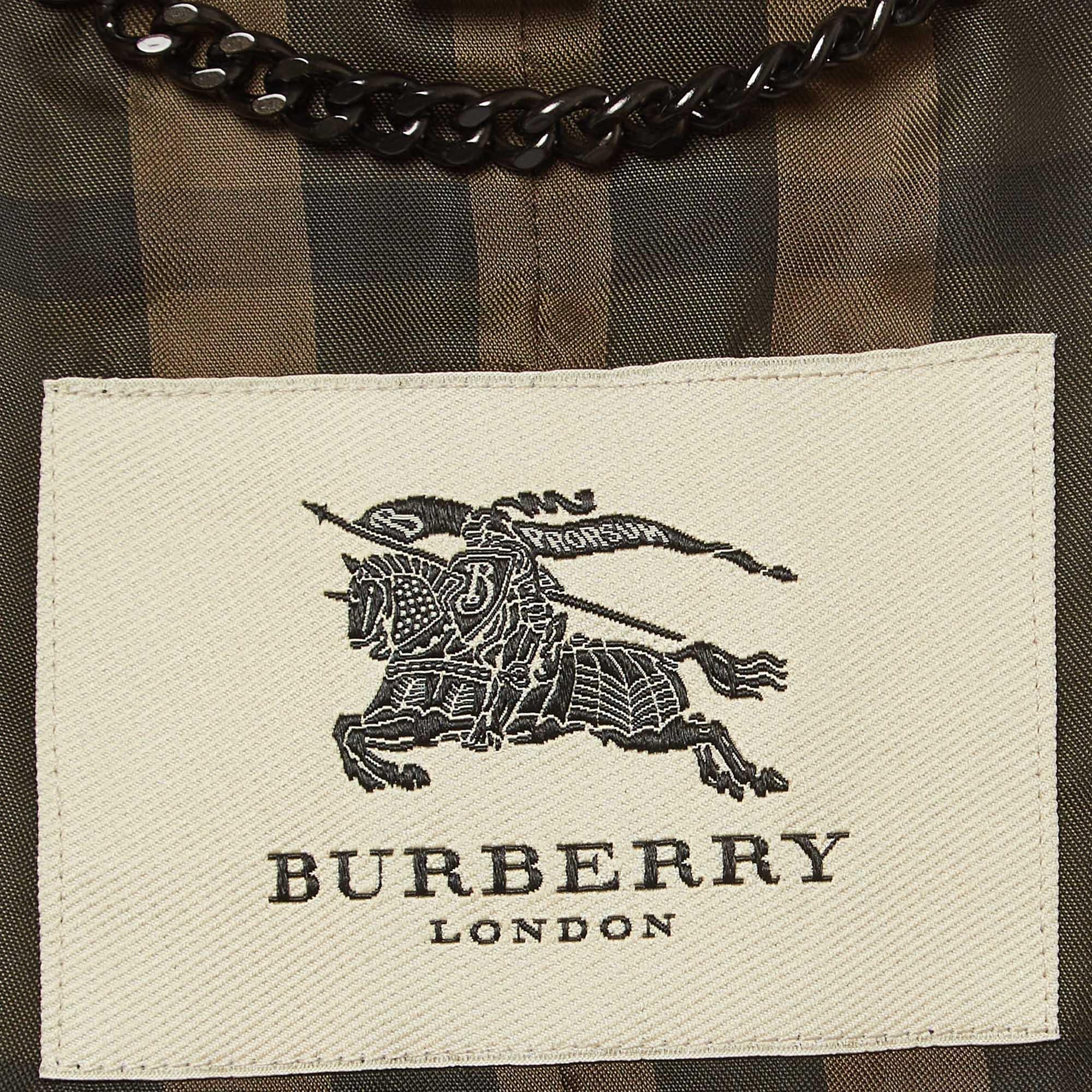 Burberry Brown Synthetic Quilted Double Breasted Mid-Length Coat S In Good Condition In Dubai, Al Qouz 2