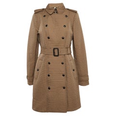 Burberry Brown Synthetic Quilted Double Breasted Mid-Length Coat S