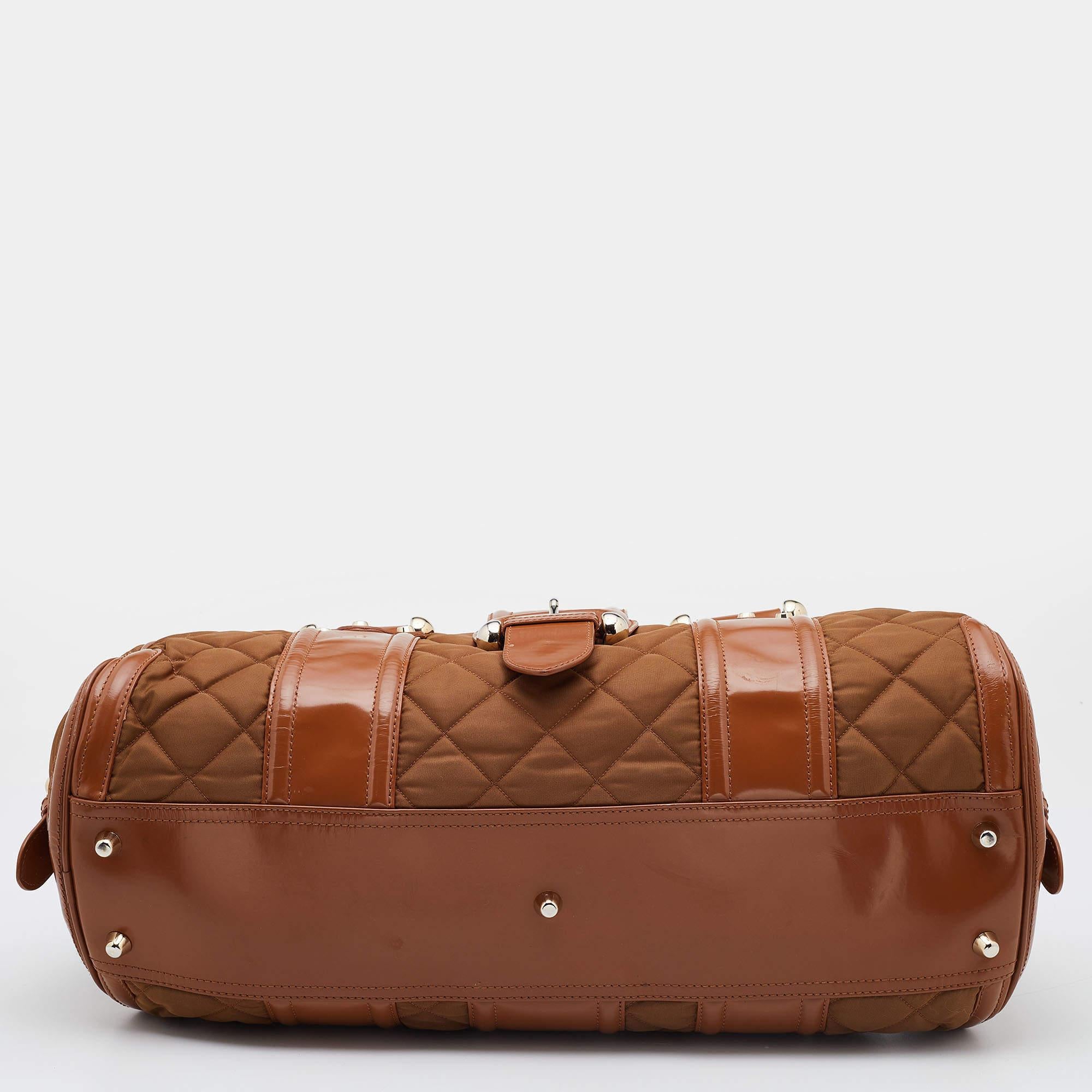 Burberry Brown/Tan Nylon and Leather Large Manor Satchel For Sale 6