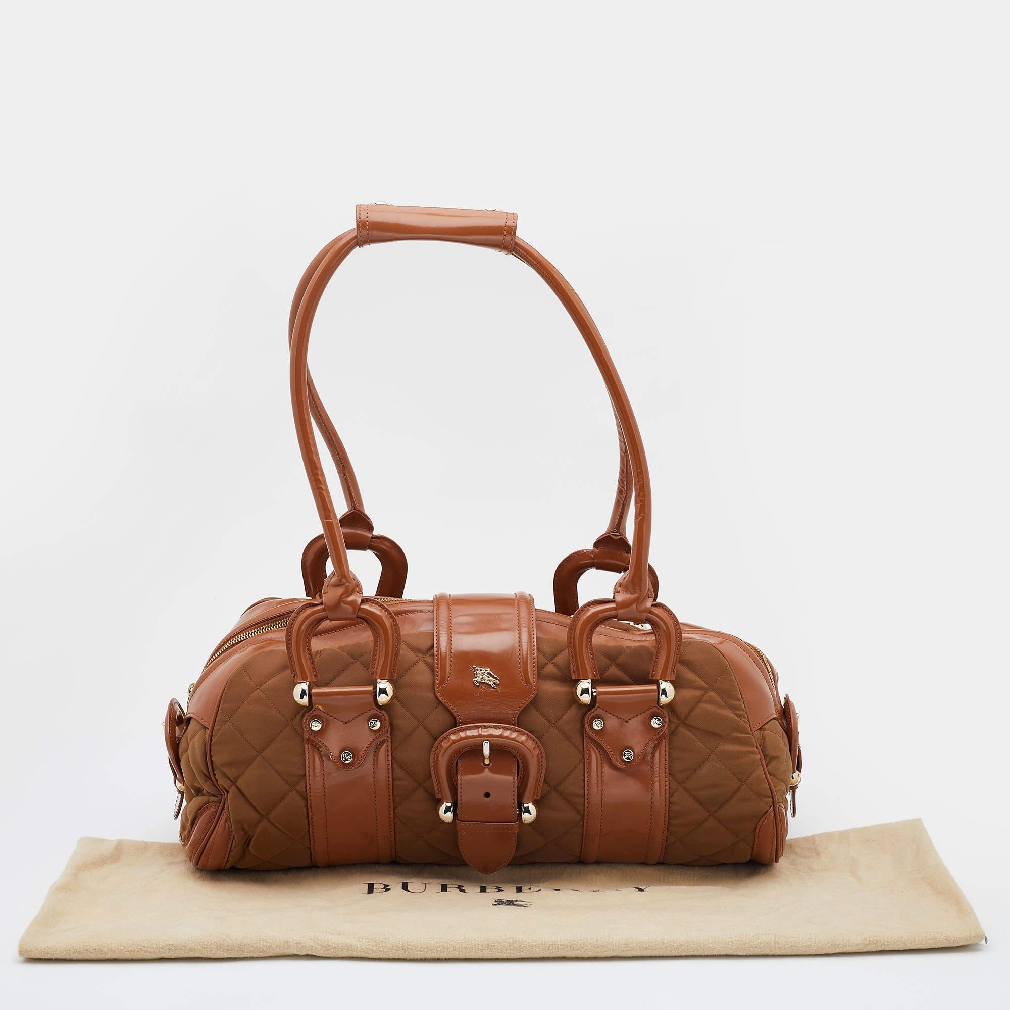 Burberry Brown/Tan Nylon and Leather Large Manor Satchel For Sale 7