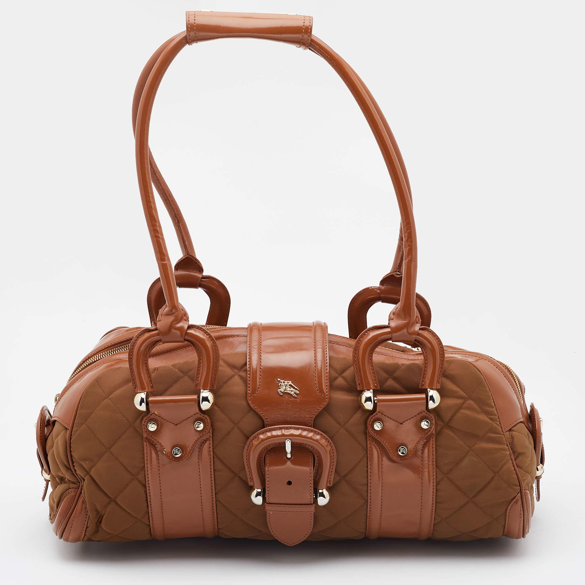 Burberry Brown/Tan Nylon and Leather Large Manor Satchel For Sale 3