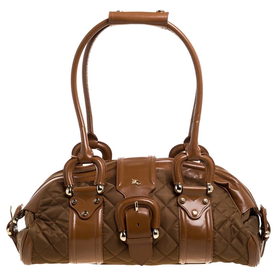 Burberry Brown/Tan Nylon and Leather Large Manor Satchel