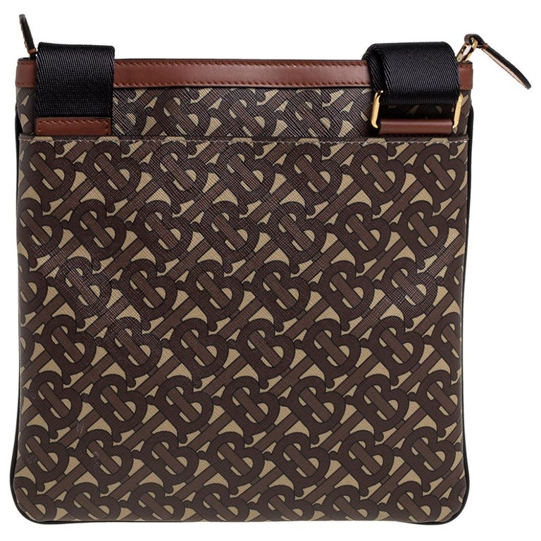 Burberry Brown TB Monogram Coated Canvas and Leather Trim Messenger Bag