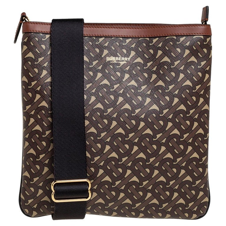 Burberry Brown TB Monogram Coated Canvas and Leather Trim Messenger Bag