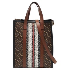 Burberry Brown TB Monogram Stripe Coated Canvas and Leather Portrait Tote