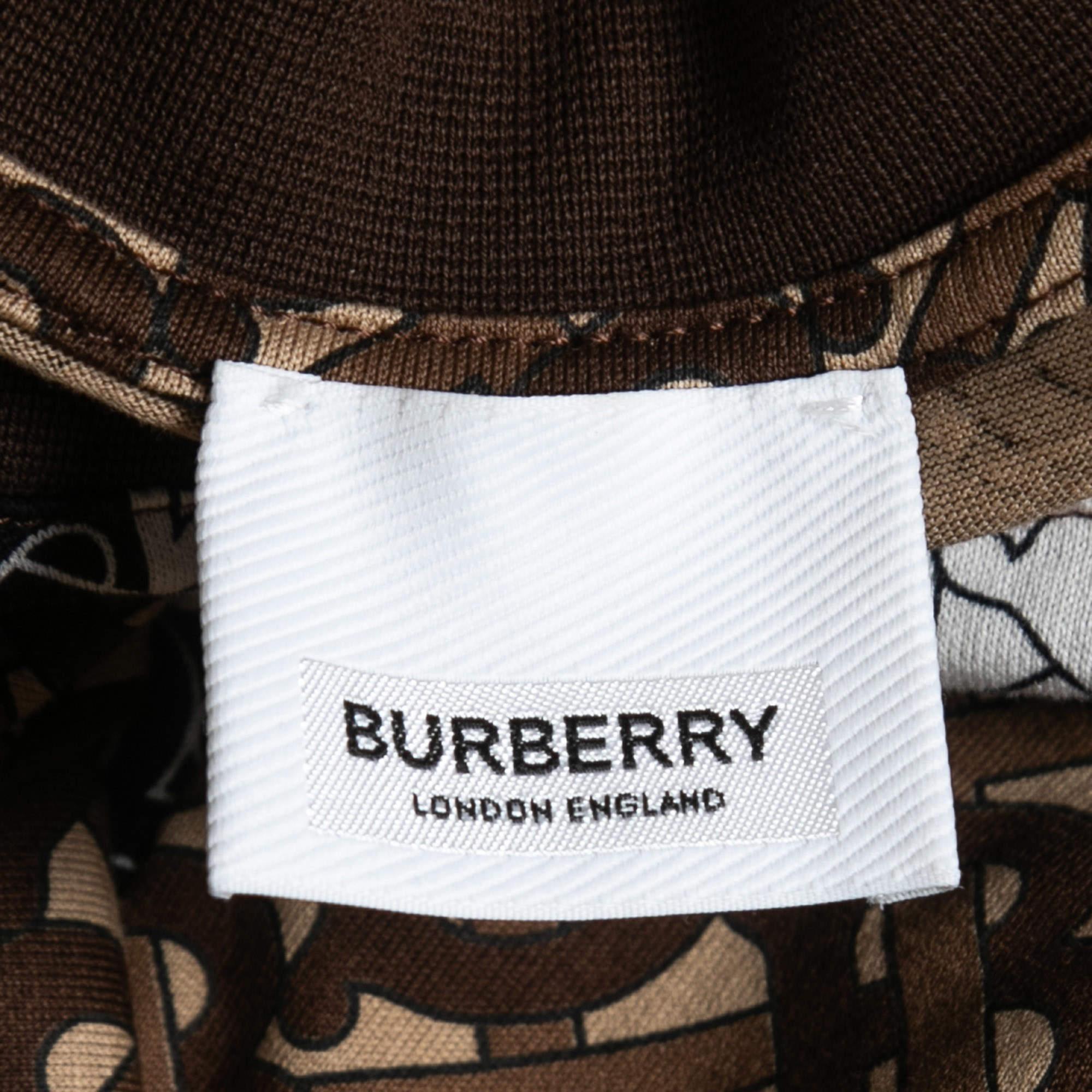 Women's Burberry Brown TB Monogram Striped Cotton Crew Neck T-Shirt XS