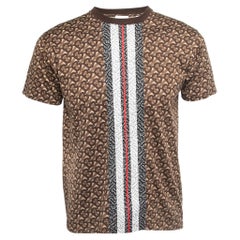 Burberry Brown TB - T-shirt à col ras du cou en coton rayé avec monogramme XS