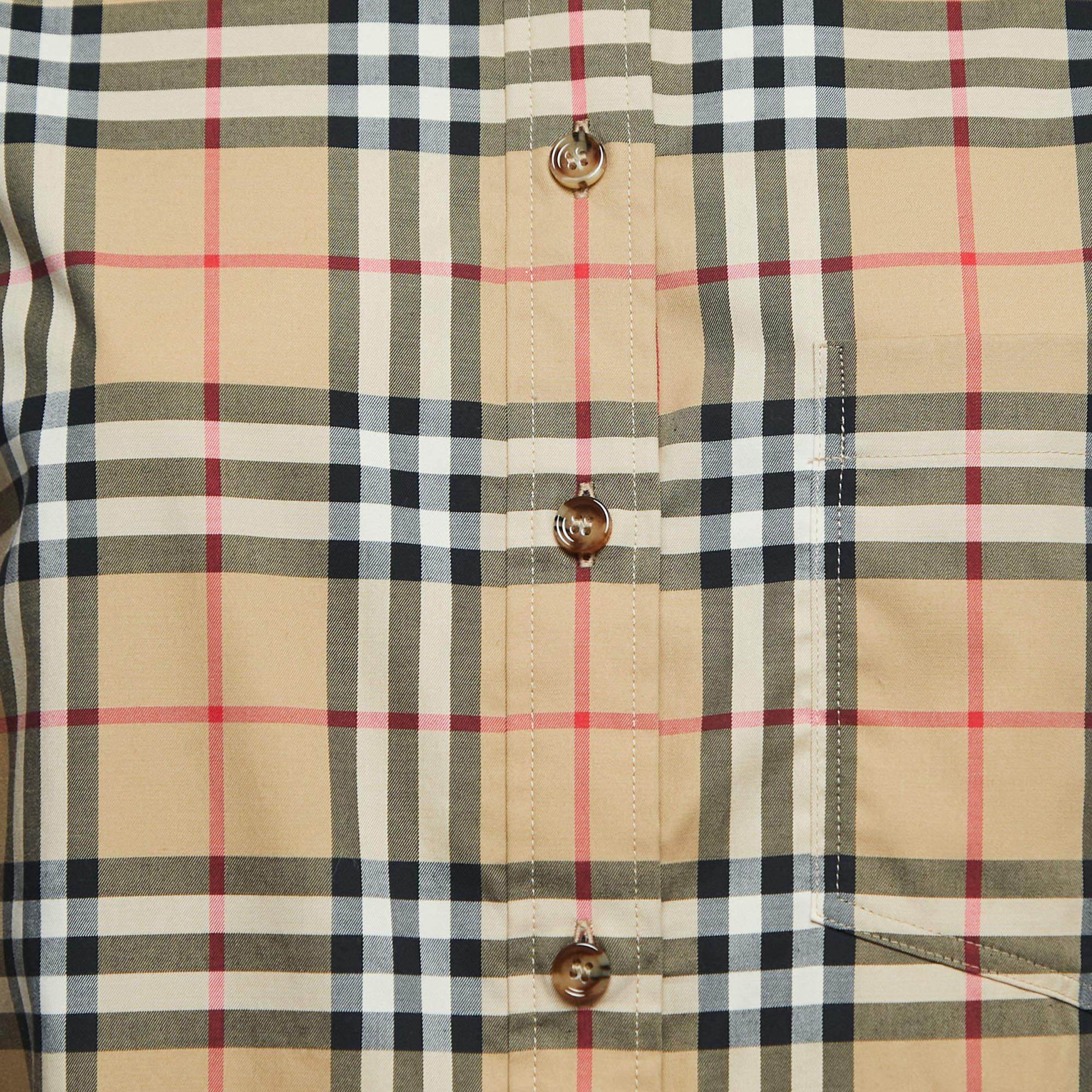 Burberry Brown Vintage Check Cotton button Front Shirt M For Sale at 1stDibs
