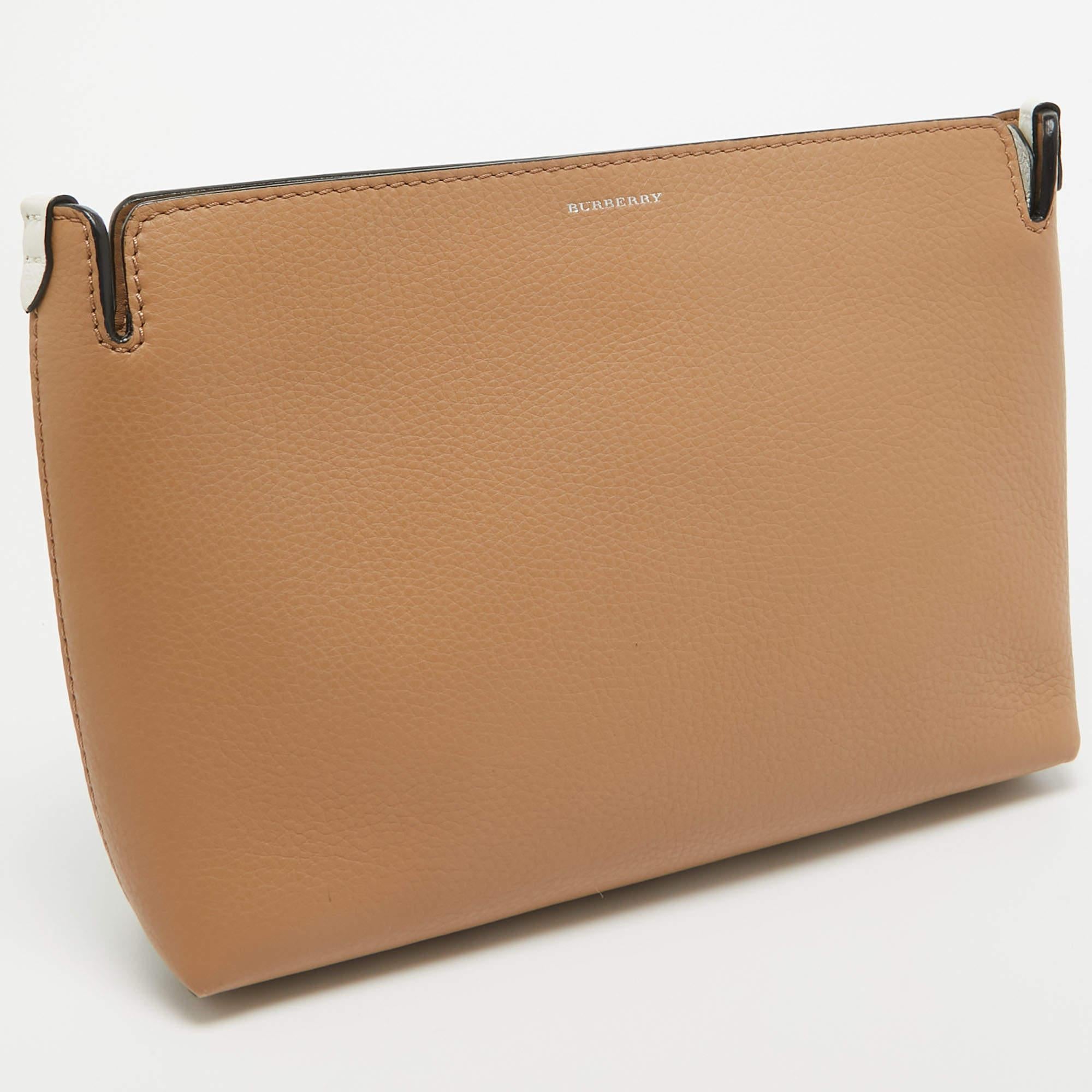 Burberry Bicolor Clutch aus braunem/weißem Leder (Braun) im Angebot