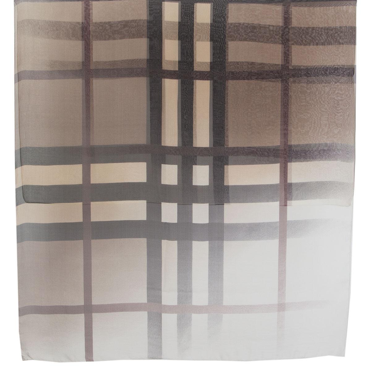 100% authentic Burberry check scarf in sheer brown, black, white and burgundy silk (100% - missing tag). Has been worn and is in excellent condition. 

Width 100cm (39in)
Length 90cm (35.1in)

All our listings include only the listed item unless