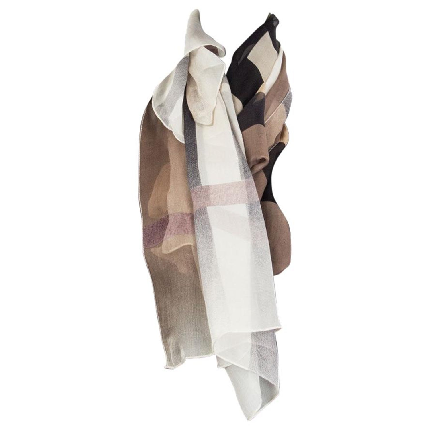 BURBERRY brown and white SHEER SILK CHECK Scarf Shawl at 1stDibs