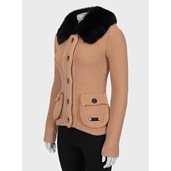 Burberry Brown Wool Cardigan with Detachable Blue Fox Fur Trim, XS