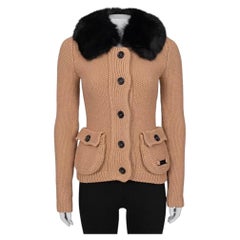 Burberry Brown Wool Cardigan with Detachable Blue Fox Fur Trim, XS