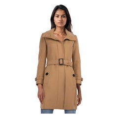 Burberry Brown Wool Single Breasted Belted Coat Size XXXS