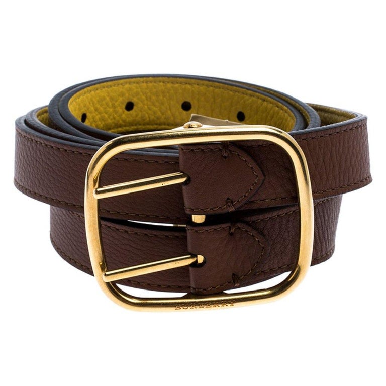 Burberry Brown/Yellow Leather Lynton Double Strap Belt 85CM For Sale at ...