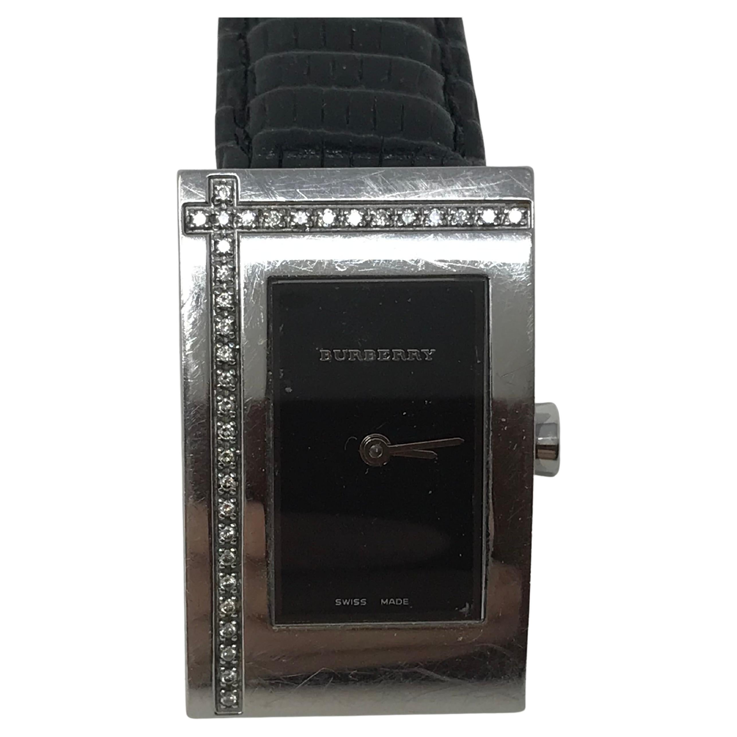 Burberry BU500 Orologio con cinturino in pelle nera e diamanti in vendita