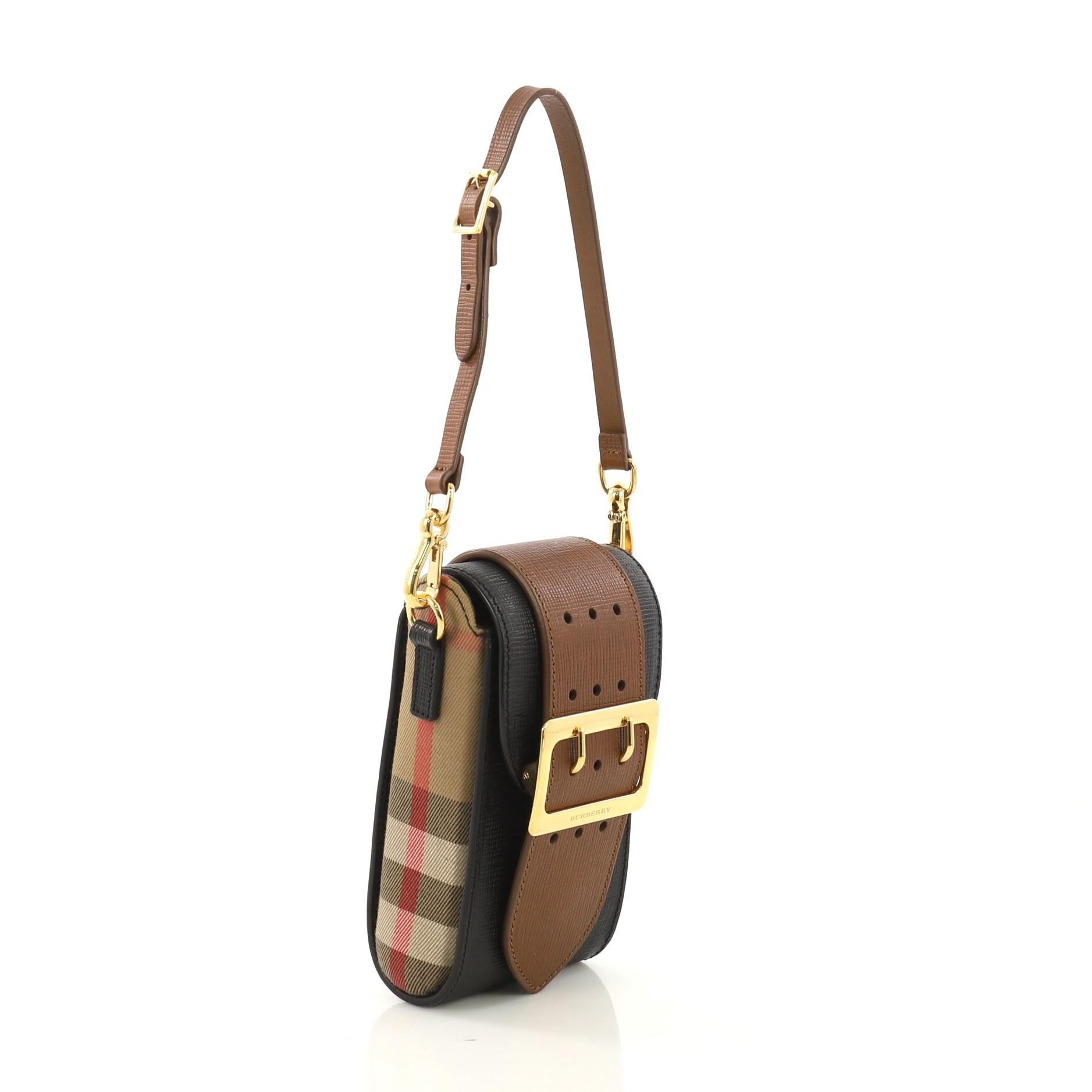 Brown Burberry Buckle Belt Bag House Check and Leather Vertical