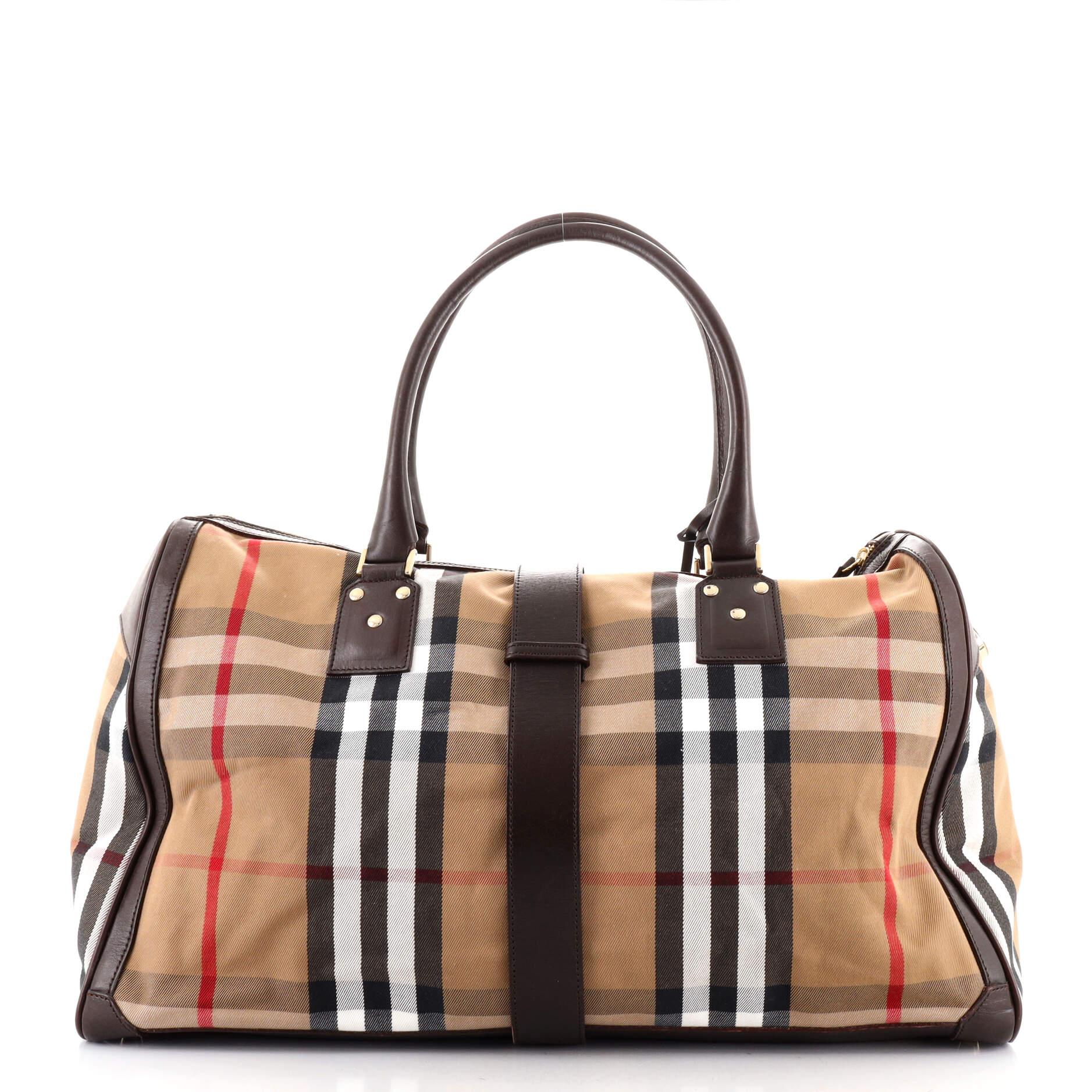 Burberry Buckle Boston Bag House Check Canvas and Leather Large In Good Condition In NY, NY