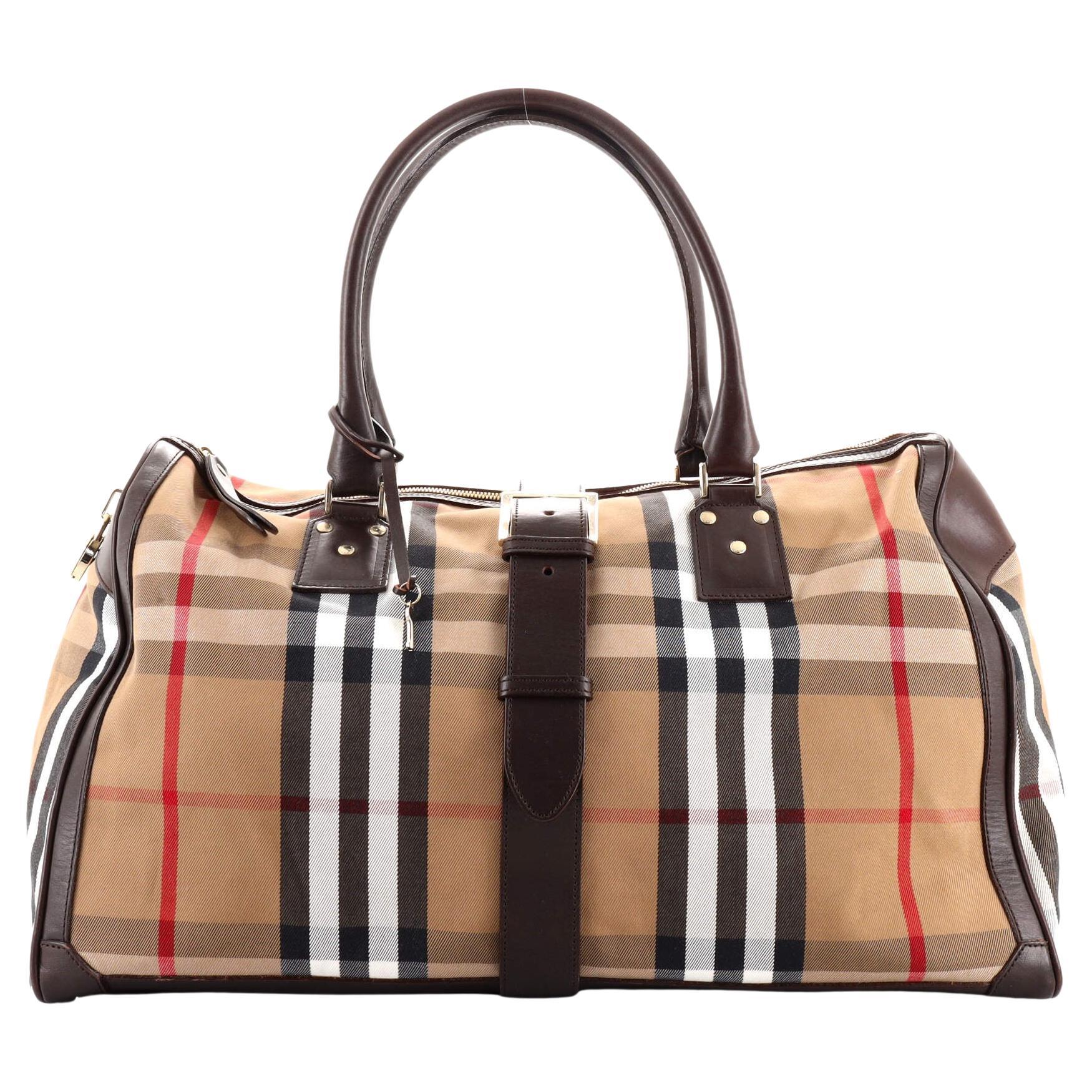 Burberry Buckle Boston Bag House Check Canvas and Leather Large