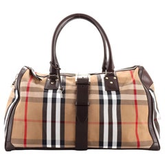 Burberry Buckle Boston Bag House Check Canvas and Leather Large